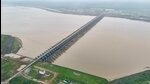 Flooded Godavari river due to continuous rains, at Kaleshwaram Project in Bhupalapally district on Saturday. (PTI) Flooded Godavari river due to continuous rains, at Kaleshwaram Project in Bhupalapally district on Saturday. (PTI)