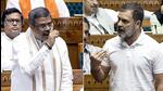 Leader of opposition in the Lok Sabha Rahul Gandhi and Union minister Dharmendra Pradhan in the Lok Sabha during the first day of the Monsoon Session of Parliament on Monday. (Sansad TV) Leader of opposition in the Lok Sabha Rahul Gandhi and Union minister Dharmendra Pradhan in the Lok Sabha during the first day of the Monsoon Session of Parliament on Monday. (Sansad TV)