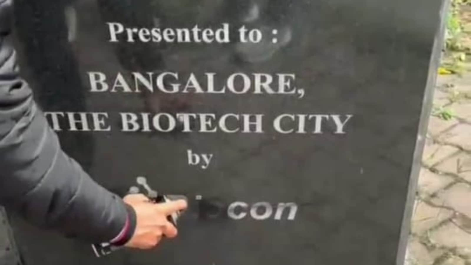 Black paint smeared on Biocon board after Kiran Mazumdar-Shaw opposes Karnataka job Bill. Video