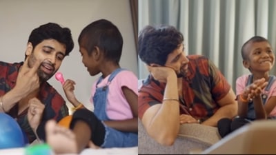 Adivi Sesh with 6-year-old cancer patient Keerthi. Adivi Sesh with 6-year-old cancer patient Keerthi.