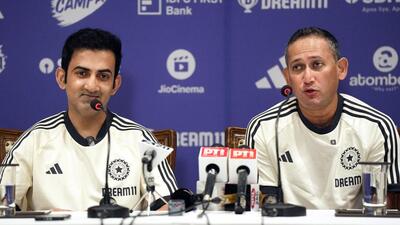Indian men's cricket team head coach Gautam Gambhir and BCCI chief selector Ajit Agarkar during a press conference in Mumbai on Monday. (PTI Photo) Indian men's cricket team head coach Gautam Gambhir and BCCI chief selector Ajit Agarkar during a press conference in Mumbai on Monday. (PTI Photo)