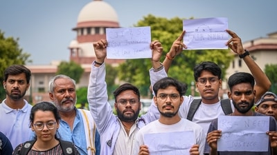NEET aspirants outside the Supreme Court. (File photo by Sanchit Khanna/ Hindustan Times) NEET aspirants outside the Supreme Court. (File photo by Sanchit Khanna/ Hindustan Times)