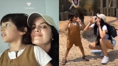 Natasa Stankovic and her son Agastya visited a dinosaur park.
