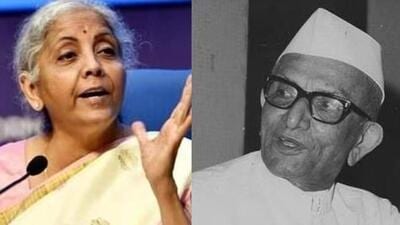 Nirmala Sitharaman(left) and Morarji Desai (right). Nirmala Sitharaman(left) and Morarji Desai (right).