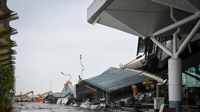 The portion of the roof collapsed during heavy rainfall on June 28. (Sanchit Khanna/HT Photo) The portion of the roof collapsed during heavy rainfall on June 28. (Sanchit Khanna/HT Photo)