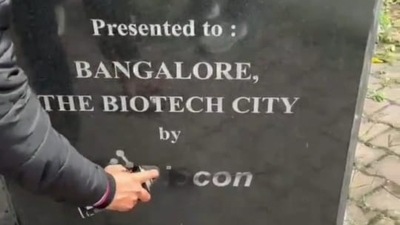 A video, which was widely shared on social media, showed a man dressed in black applying black spray paint on at least two Biocon name boards. A video, which was widely shared on social media, showed a man dressed in black applying black spray paint on at least two Biocon name boards.