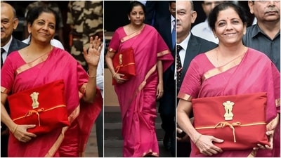 Nirmala Sitharaman's choice of wearing sarees for each budget session showcases her deep-rooted appreciation for Indian textiles and craftsmanship. For her first budget session, as she ditched the traditional briefcase for a traditional bahi khata in a red packet with the national emblem wrapped with a ribbon, the finance minister chose a pink Mangalgiri silk saree with gold borders. Nirmala Sitharaman's choice of wearing sarees for each budget session showcases her deep-rooted appreciation for Indian textiles and craftsmanship. For her first budget session, as she ditched the traditional briefcase for a traditional bahi khata in a red packet with the national emblem wrapped with a ribbon, the finance minister chose a pink Mangalgiri silk saree with gold borders. 