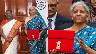 For 2024, Nirmala Sitharaman paired the red bahi khata with a blue tussar silk saree adorned with kantha embroidery, a craft from West Bengal. The choice to wear handloom sarees throughout the years shows the finance minister's dedication to supporting rich and traditional weaving techniques by providing them with a national stage during the budget day. For 2024, Nirmala Sitharaman paired the red bahi khata with a blue tussar silk saree adorned with kantha embroidery, a craft from West Bengal. The choice to wear handloom sarees throughout the years shows the finance minister's dedication to supporting rich and traditional weaving techniques by providing them with a national stage during the budget day. 