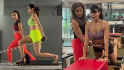 Sara Ali Khan and Jacqueline Fernandez practise Pilates in new videos. (Instagram ) Sara Ali Khan and Jacqueline Fernandez practise Pilates in new videos. (Instagram )