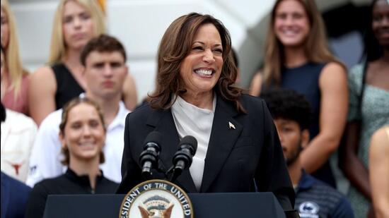 Kamala Harris speaking at the White House on Monday. (Bloomberg)