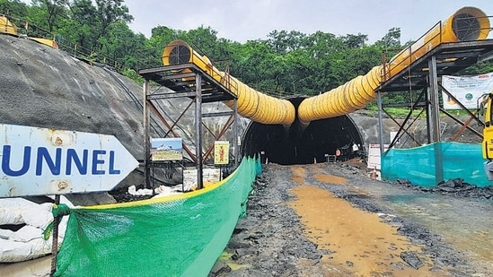 Thane, India - July 19, 2024: High speed railway (bullet train) tunnel from Ahmedabad to BKC Mumbai is in progress at Ghansoli parsik hill , in Thane,in Mumbai, India, on, Friday, July 19, 2024. ( Praful Gangurde /HT Photo )
