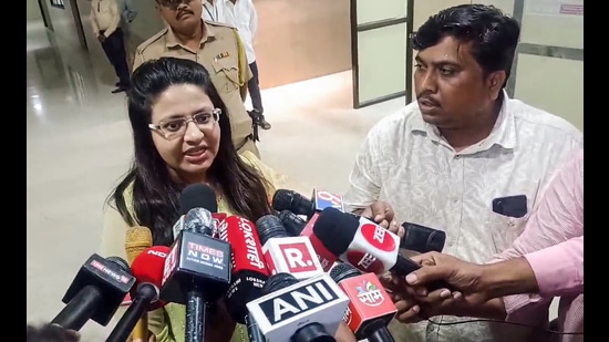 Washim, Jul 16 (ANI): IAS trainee Puja Khedkar speaks to the media in Washim on Tuesday. (ANI Photo) (ANI)