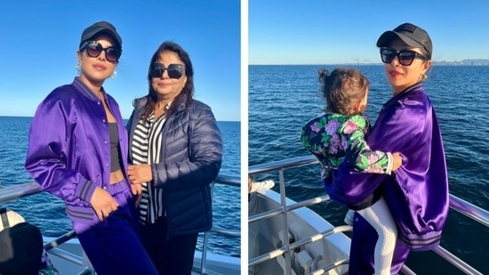 Priyanka Chopra went for a cruise ride with Malti Marie and Madhu Chopra.