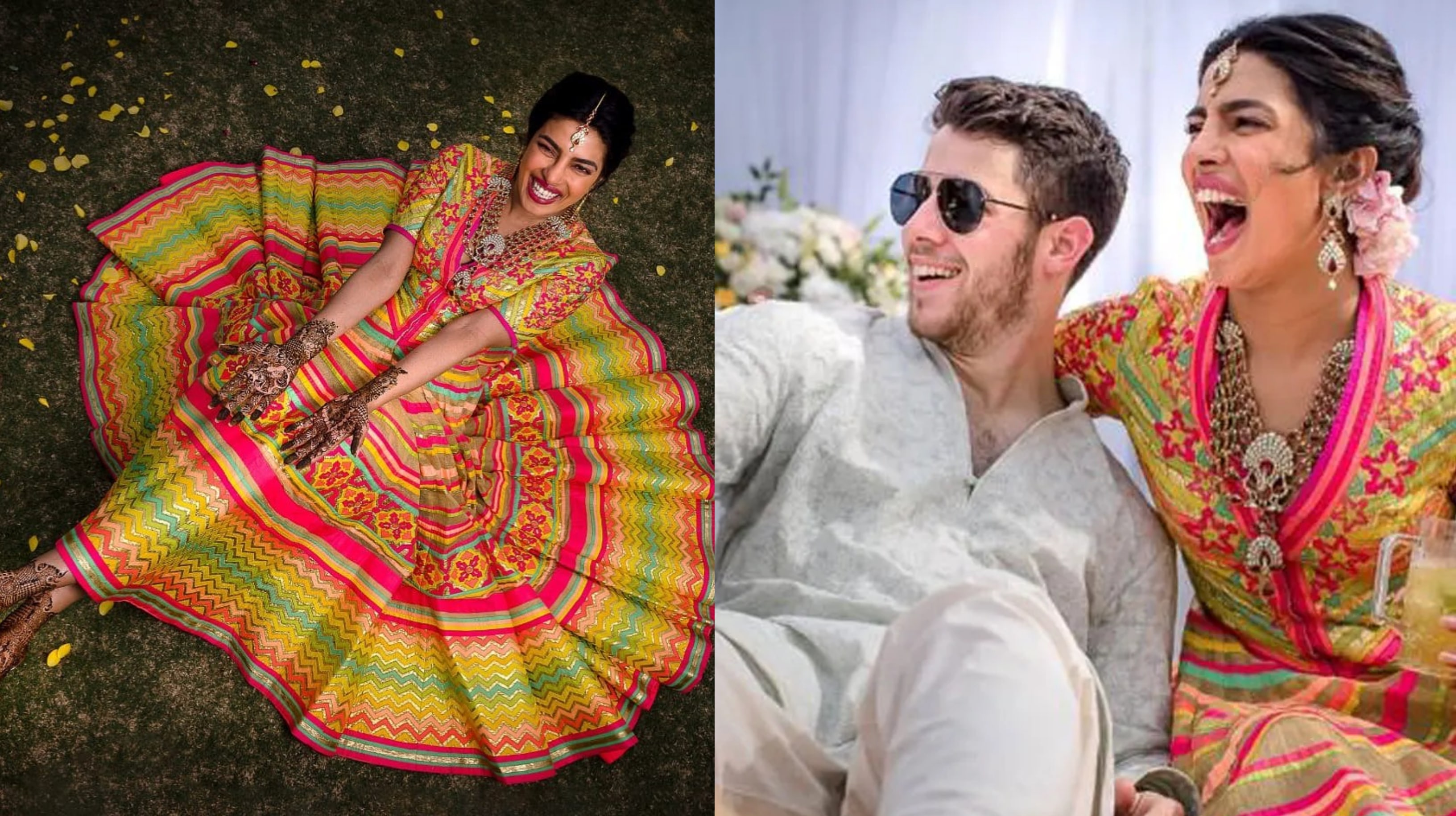 Priyanka Chopra Jonas y Nick Jonas en su mehendi