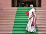 Union Budget 2024: Union finance minister Nirmala Sitharaman with the Budget tablet arrives at the Parliament to present the Union Budget 2024-25 during the Monsoon Session, in New Delhi on Tuesday. (ANI/Rahul Singh) Union Budget 2024: Union finance minister Nirmala Sitharaman with the Budget tablet arrives at the Parliament to present the Union Budget 2024-25 during the Monsoon Session, in New Delhi on Tuesday. (ANI/Rahul Singh)