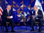 U.S. President Joe Biden, left, meets with Israeli Prime Minister Benjamin Netanyahu, right, to discuss the ongoing conflict between Israel and Hamas, (Reuters)