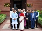 Union Budget 2024: Union finance minister Nirmala sitharaman with Mos leaving Finance ministry for Parliament house to present the General budget in New Delhi on Tuesday Photo by Arvind Yadav/HT Union Budget 2024: Union finance minister Nirmala sitharaman with Mos leaving Finance ministry for Parliament house to present the General budget in New Delhi on Tuesday Photo by Arvind Yadav/HT