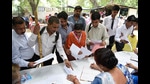 New Delhi, India - Aug. 3, 2018: Candidates register for jobs during Job Fair organised by Delhi Government especially for differently abled people, at Employment Exchange Office, Pusa, in New Delhi, India, on Friday, August 3, 2018. (Photo by Sanchit Khanna / Hindustan Times) (Sanchit Khanna/HT PHOTO) New Delhi, India - Aug. 3, 2018: Candidates register for jobs during Job Fair organised by Delhi Government especially for differently abled people, at Employment Exchange Office, Pusa, in New Delhi, India, on Friday, August 3, 2018. (Photo by Sanchit Khanna / Hindustan Times) (Sanchit Khanna/HT PHOTO)