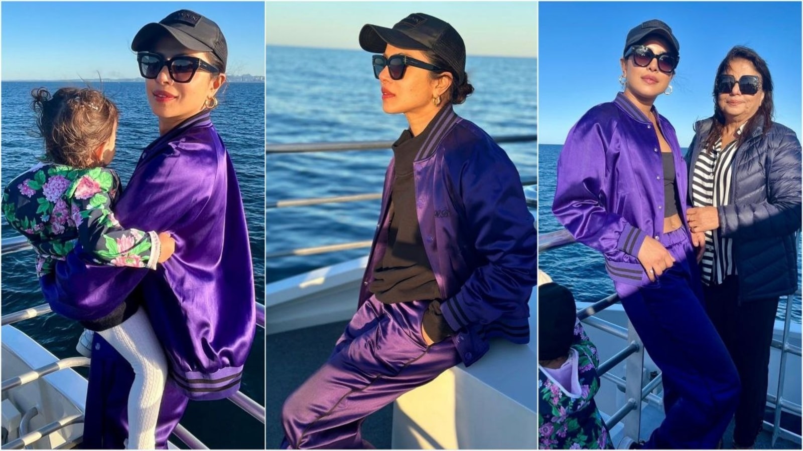 Priyanka Chopra exudes cool girl vibes in purple satin tracksuit while enjoying whale watching with family. It costs…