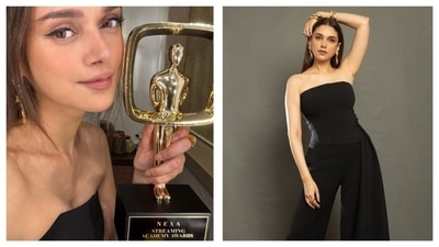 Aditi Rao Hydari donned a chic black jumpsuit to attend the Streaming Academy Awards 2024, where she won the award for Best Popular Actress for her role in Taj: Divided by Blood. (Instagram/@aditiraohydari) Aditi Rao Hydari donned a chic black jumpsuit to attend the Streaming Academy Awards 2024, where she won the award for Best Popular Actress for her role in Taj: Divided by Blood. (Instagram/@aditiraohydari)