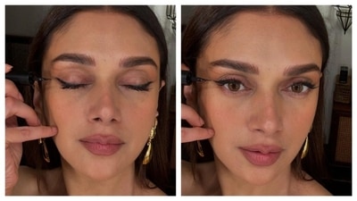 For all her fans, she shared BTS of her classy makeup look. nailing the eyeliner wing. (Instagram/@aditiraohydari) For all her fans, she shared BTS of her classy makeup look. nailing the eyeliner wing. (Instagram/@aditiraohydari)