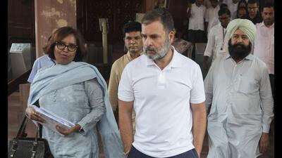 Congress lawmakers Rahul Gandhi and Varsha Gaikwad. (PTI) Congress lawmakers Rahul Gandhi and Varsha Gaikwad. (PTI)