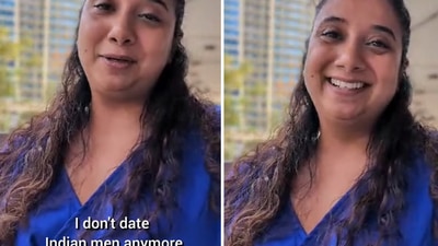 The image shows a relationship coach who shared why she doesn’t date Indian men. (Instagram/@positivityangel)
