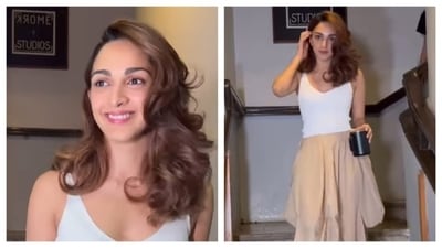 Kiara Advani stole hearts with this dreamy look, as if she just stepped out of a romcom movie. She wore a simple white tank top and beige ruffled, flared pants. But the highlight of her look was her gorgeous hairstyle. Her soft side curls are swoon worthy. She finished the look with natural makeup for the perfect whimsical, romantic vibe. (Instagram/@varindertchawla) Kiara Advani stole hearts with this dreamy look, as if she just stepped out of a romcom movie. She wore a simple white tank top and beige ruffled, flared pants. But the highlight of her look was her gorgeous hairstyle. Her soft side curls are swoon worthy. She finished the look with natural makeup for the perfect whimsical, romantic vibe. (Instagram/@varindertchawla)