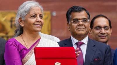 Union finance minister Nirmala Sitharaman along with finance secretary T V Somanathan outside the Finance Ministry in North Block before leaving for the Parliament where she will table the Union Budget 2024-25 in New Delhi, Tuesday, July 23, 2024. (PTI) Union finance minister Nirmala Sitharaman along with finance secretary T V Somanathan outside the Finance Ministry in North Block before leaving for the Parliament where she will table the Union Budget 2024-25 in New Delhi, Tuesday, July 23, 2024. (PTI)