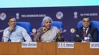 Union finance minister Nirmala Sitharaman at a post-Budget press conference. (PTI) Union finance minister Nirmala Sitharaman at a post-Budget press conference. (PTI)