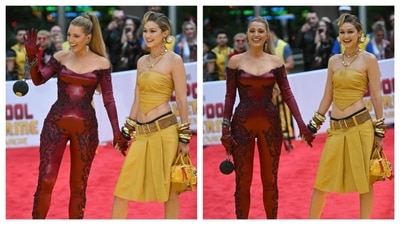Blake Lively and Gigi Hadid made headlines for coordinating their outfits at the Deadpool Wolverine premiere. Blake Lively's outfit was inspired by Deadpool's costume, while Gigi Hadid went for Wolverine vibes. Blake Lively's red bodysuit with black lacy embellishments was custom Atelier Versace. Gigi wore Miu Miu, pairing a bandana top with a low-waist pleated skirt, finished with a belt. Gigi went big on accessories with chunky bangles and a layered necklace. The internet was gushing over this ‘sauce-mustard’ duo. (Instagram) Blake Lively and Gigi Hadid made headlines for coordinating their outfits at the Deadpool Wolverine premiere. Blake Lively's outfit was inspired by Deadpool's costume, while Gigi Hadid went for Wolverine vibes. Blake Lively's red bodysuit with black lacy embellishments was custom Atelier Versace. Gigi wore Miu Miu, pairing a bandana top with a low-waist pleated skirt, finished with a belt. Gigi went big on accessories with chunky bangles and a layered necklace. The internet was gushing over this ‘sauce-mustard’ duo. (Instagram)
