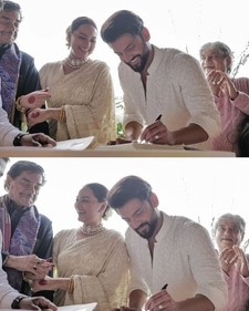 Shatrughan Sinha was a proud papa as Sonakshi held his hand through the ceremony, especially while signing the marriage certificate. Shatrughan Sinha was a proud papa as Sonakshi held his hand through the ceremony, especially while signing the marriage certificate.