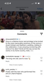 Dr Raj Kanodia liked a comment about Janhvi Kapoor's rhinoplasty on his official handle. Dr Raj Kanodia liked a comment about Janhvi Kapoor's rhinoplasty on his official handle.