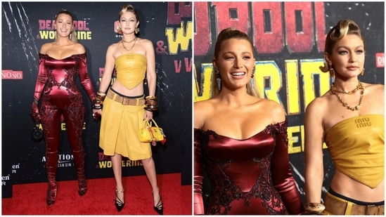 Blake Lively and Gigi Hadid create a fashion multiverse with Deadpool and Wolverine-inspired outfits at movie premiere