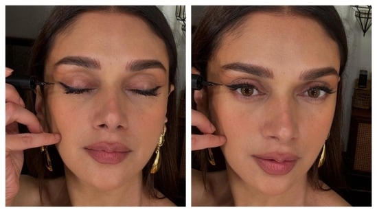 For all her fans, she shared BTS of her classy makeup look. nailing the eyeliner wing.(Instagram/@aditiraohydari)