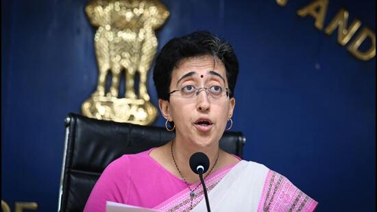 Atishi speaks after the budget. (Sanchit Khanna/HT)