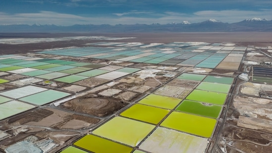 Pools of brine turn into lithium at the SQM mine in the San Pedro de Atacama desert of northern Chile. (Rodrigo Abd/AP)(AP)