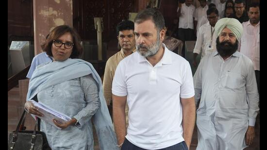 Congress lawmakers Rahul Gandhi and Varsha Gaikwad. (PTI)