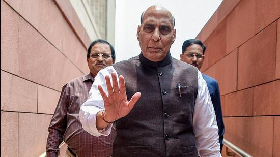 Defence minister Rajnath Singh in Parliament on Tuesday. (ANI Photo)