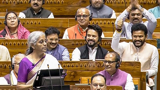 Union Finance Minister Nirmala Sitharaman presents the Union Budget 2024-25 in the Lok Sabha.(PTI)