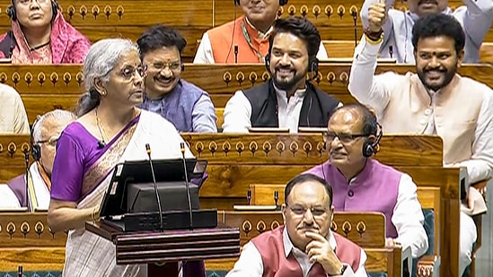 Union Finance Minister Nirmala Sitharaman presents the Union Budget 2024-25 in the Lok Sabha, in New Delhi, Tuesday, July 23, 2024. (PTI Photo)(PTI)