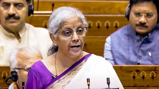 Union Finance Minister Nirmala Sitharaman presents the Union Budget 2024-25 in the Lok Sabha. (PTI Photo)(PTI)