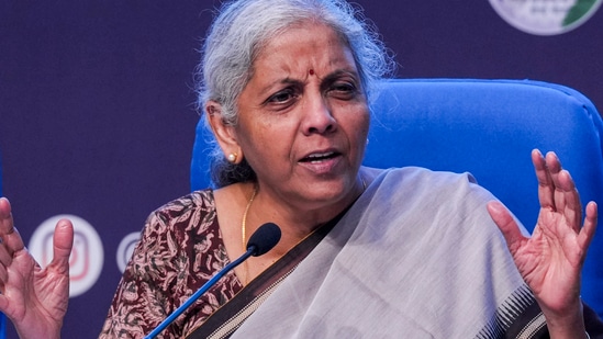 Union Finance Minister Nirmala Sitharaman addresses a post-Budget press conference, in New Delhi.(PTI)