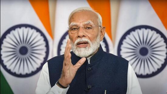 Prime Minister Narendra Modi gives a speech after the presentation of the Union Budget on Tuesday. (PTI)