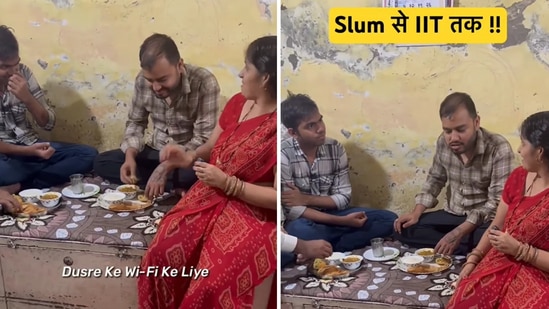 The image shows Physics Wallah's Alakh Pandey conversing with a mother whose son cracked IIT. (Instagram/@physicswallah)