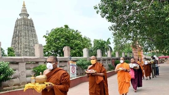 The Mahabodhi temple at Bodh Gaya draws Buddhists from across the world. (HT file)