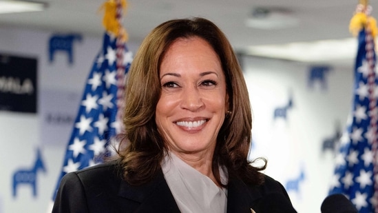US Vice President and Democratic presidential candidate Kamala Harris speaks at her campaign headquarters in Wilmington, Delaware, on July 22, 2024.(AFP)