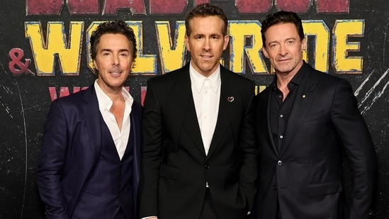 Hugh Jackman and Ryan Reynolds with director Shawn Levy at the premiere of the film. Shawn also wrote the screenplay of the film, along with Ryan Reynolds, Rhett Reese, Paul Wernick, and Zeb Wells.