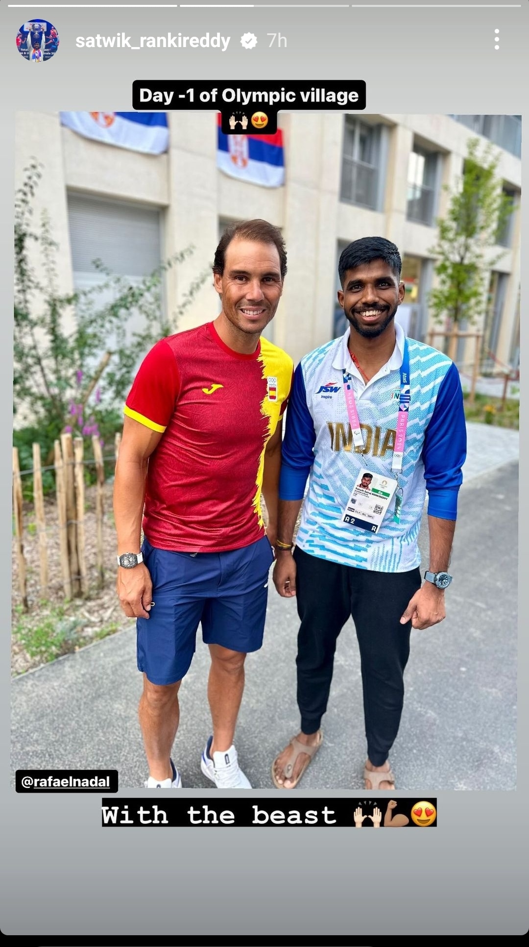 Satwik managed to meet the Spanish superstar on his first day at the Olympic Village