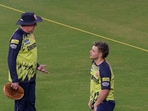 Punjab Kings player Sam Curran with head coach Trevor Bayliss during a training session ahead of the Indian Premier League 2024.(PTI) Punjab Kings player Sam Curran with head coach Trevor Bayliss during a training session ahead of the Indian Premier League 2024.(PTI)
